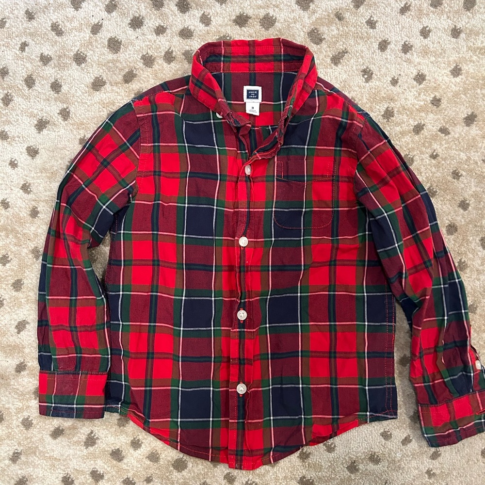 Janie and Jack Tartan Plaid Kids Shirt - Red and Green, size 3